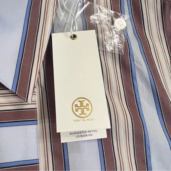 NWT Tory Burch TB Striped Cotton Casual Top size 10 - Picture 5 of 14